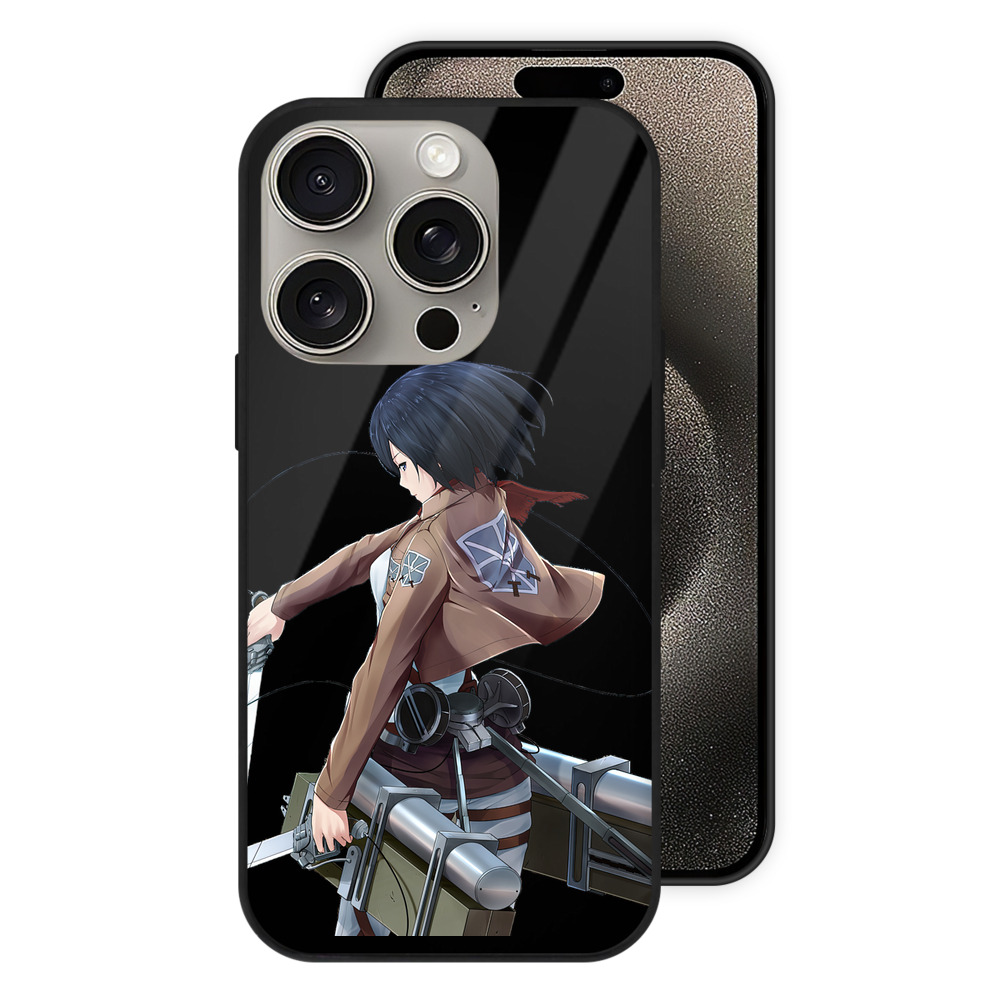 （画像用） 進撃の巨人 ミカサ·アッカーマン Attack on Titan Mikasa Ackerman 【iPhone15Pro対応】スマホケース 耐衝撃＆黄変防止 背面ガラス