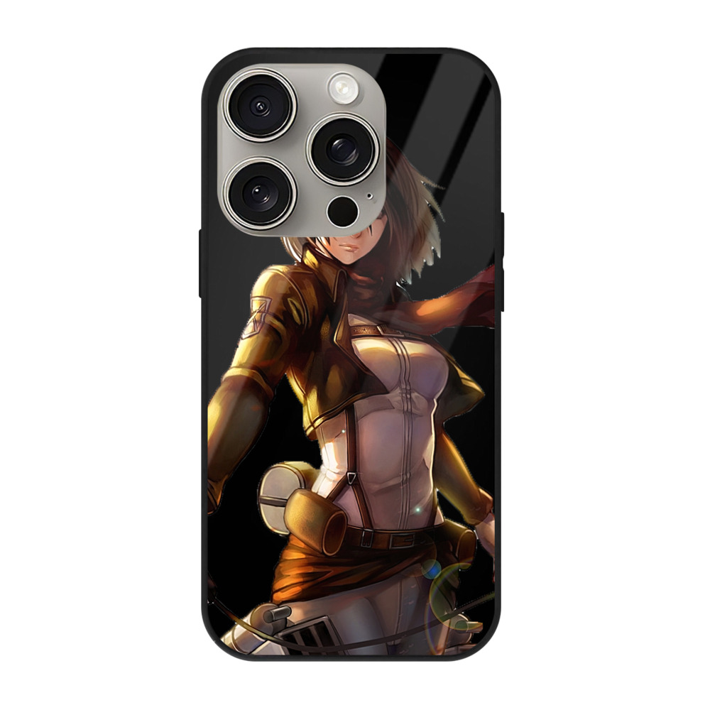 （画像用） 進撃の巨人 ミカサ·アッカーマン Attack on Titan Mikasa Ackerman 【iPhone15Pro対応】スマホケース 耐衝撃＆黄変防止 背面ガラス