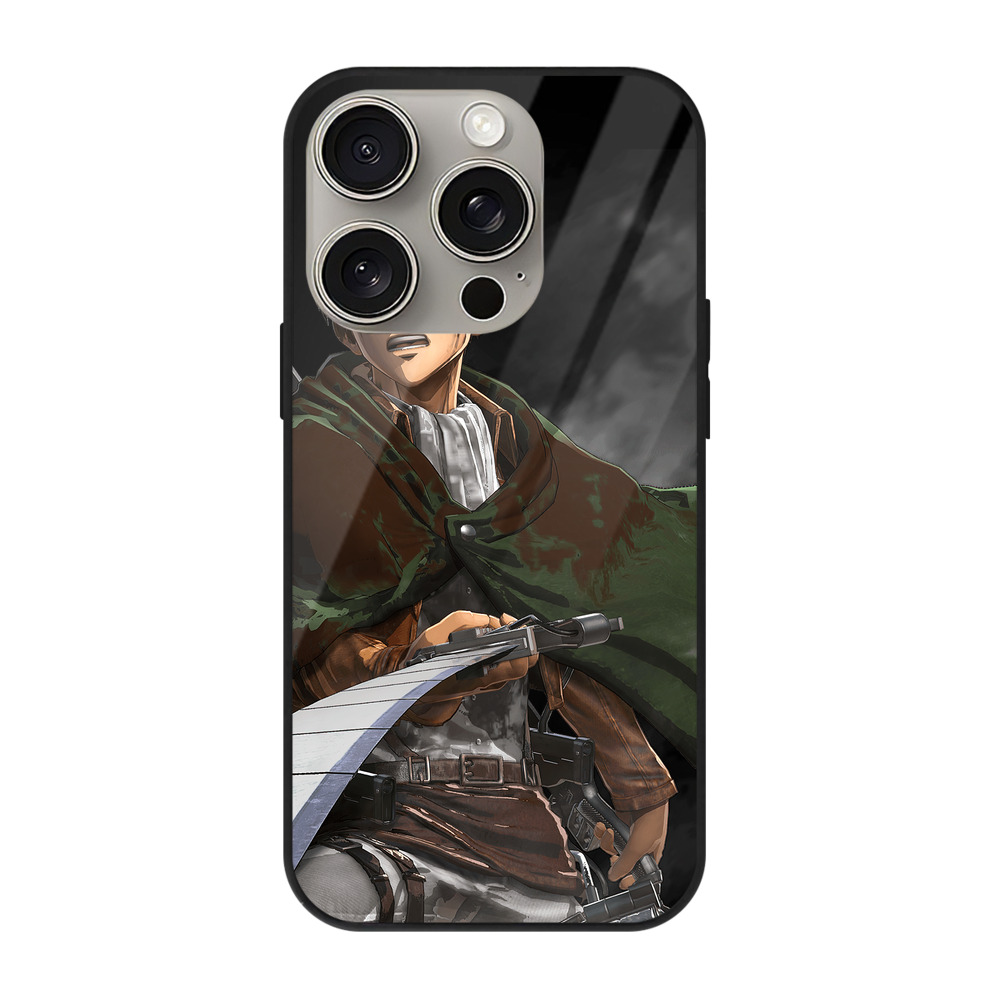 （画像用） 進撃の巨人 リヴァイ·アッカーマン Attack on Titan Levi Ackerman 【iPhone15Pro対応】スマホケース 耐衝撃＆黄変防止 背面ガラス