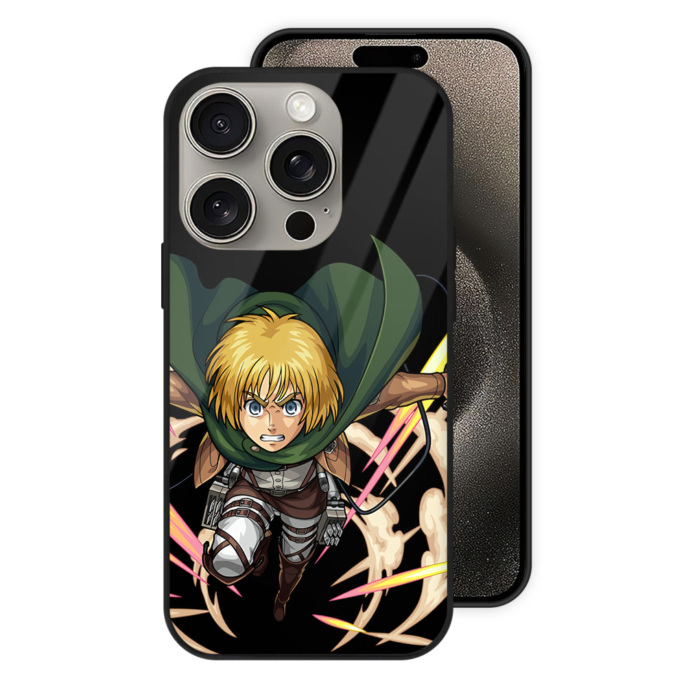 （画像用） 進撃の巨人 アルミン·アルレルト Attack on Titan Armin Arlert 【iPhone15Pro対応】スマホケース 耐衝撃＆黄変防止 背面ガラス