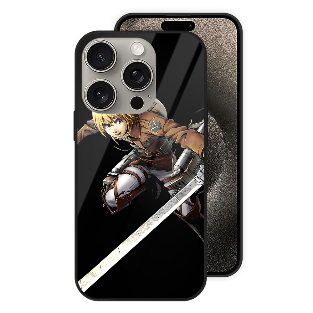 （画像用） 進撃の巨人 アルミン·アルレルト Attack on Titan Armin Arlert 【iPhone15Pro対応】スマホケース 耐衝撃＆黄変防止 背面ガラス