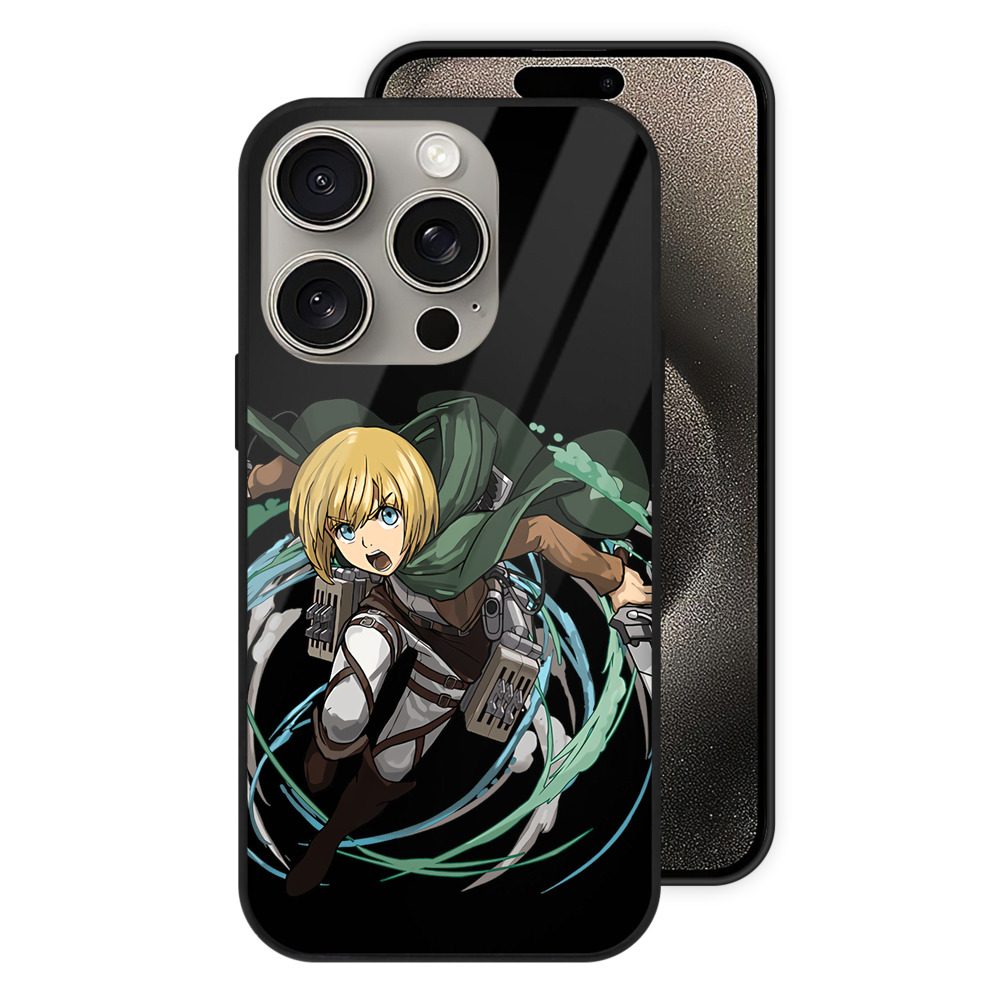 （画像用） 進撃の巨人 アルミン·アルレルト Attack on Titan Armin Arlert 【iPhone15Pro対応】スマホケース 耐衝撃＆黄変防止 背面ガラス