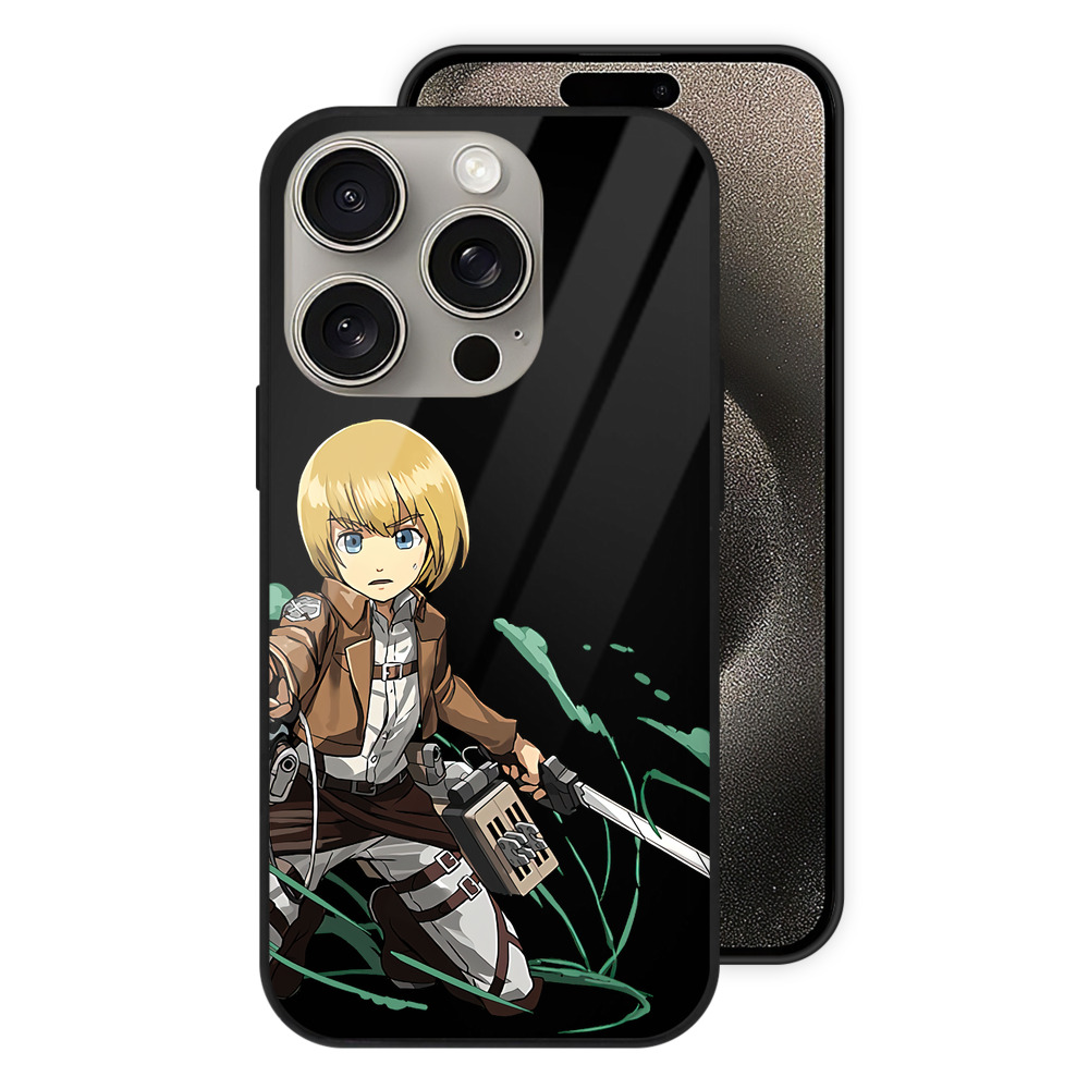 （画像用） 進撃の巨人 アルミン·アルレルト Attack on Titan Armin Arlert 【iPhone15Pro対応】スマホケース 耐衝撃＆黄変防止 背面ガラス