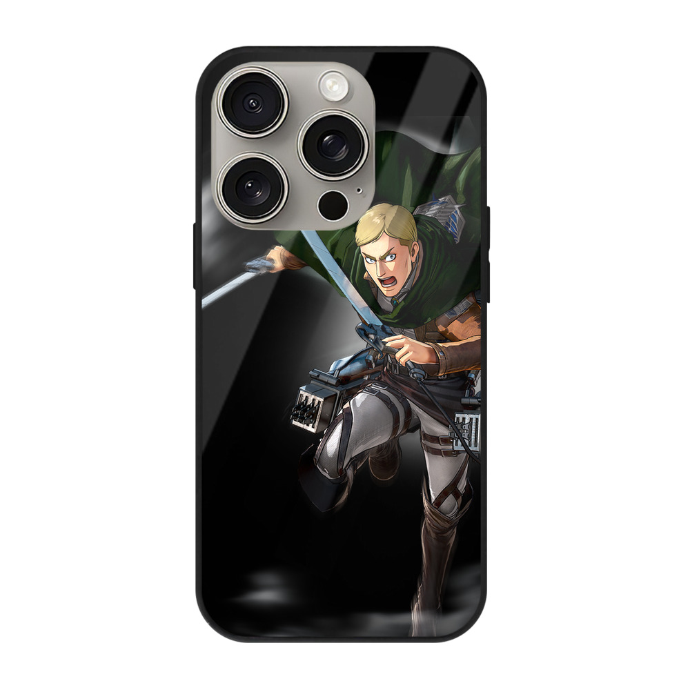（画像用） 進撃の巨人 エルヴィン・スミス Attack on Titan Erwin Smith 【iPhone15Pro対応】スマホケース 耐衝撃＆黄変防止 背面ガラス