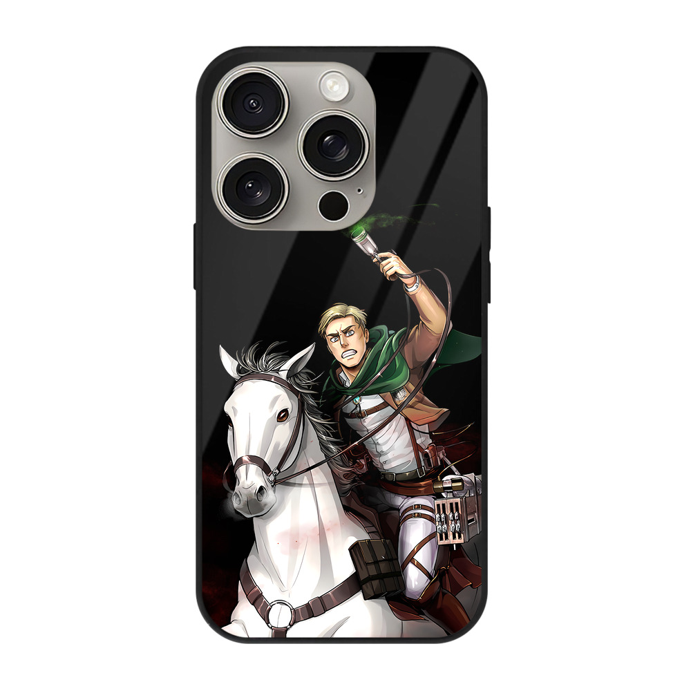 （画像用） 進撃の巨人 エルヴィン・スミス Attack on Titan Erwin Smith 【iPhone15Pro対応】スマホケース 耐衝撃＆黄変防止 背面ガラス