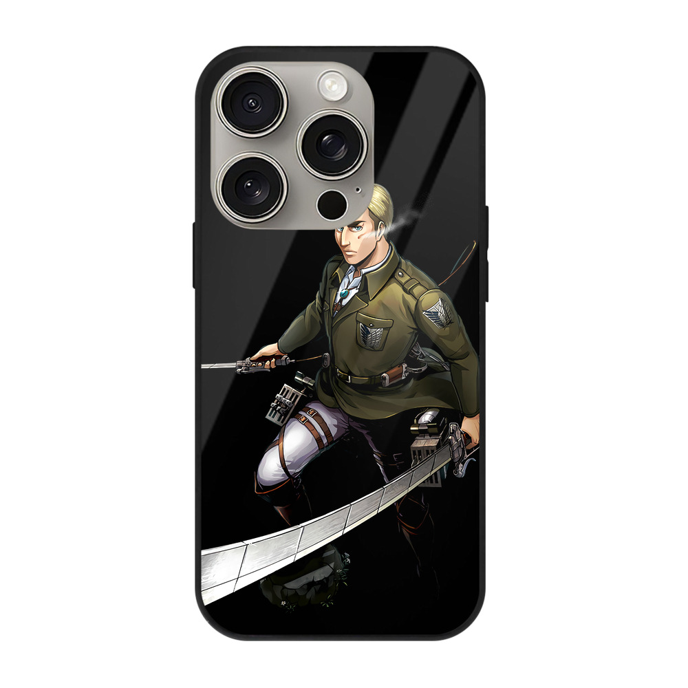 （画像用） 進撃の巨人 エルヴィン・スミス Attack on Titan Erwin Smith 【iPhone15Pro対応】スマホケース 耐衝撃＆黄変防止 背面ガラス