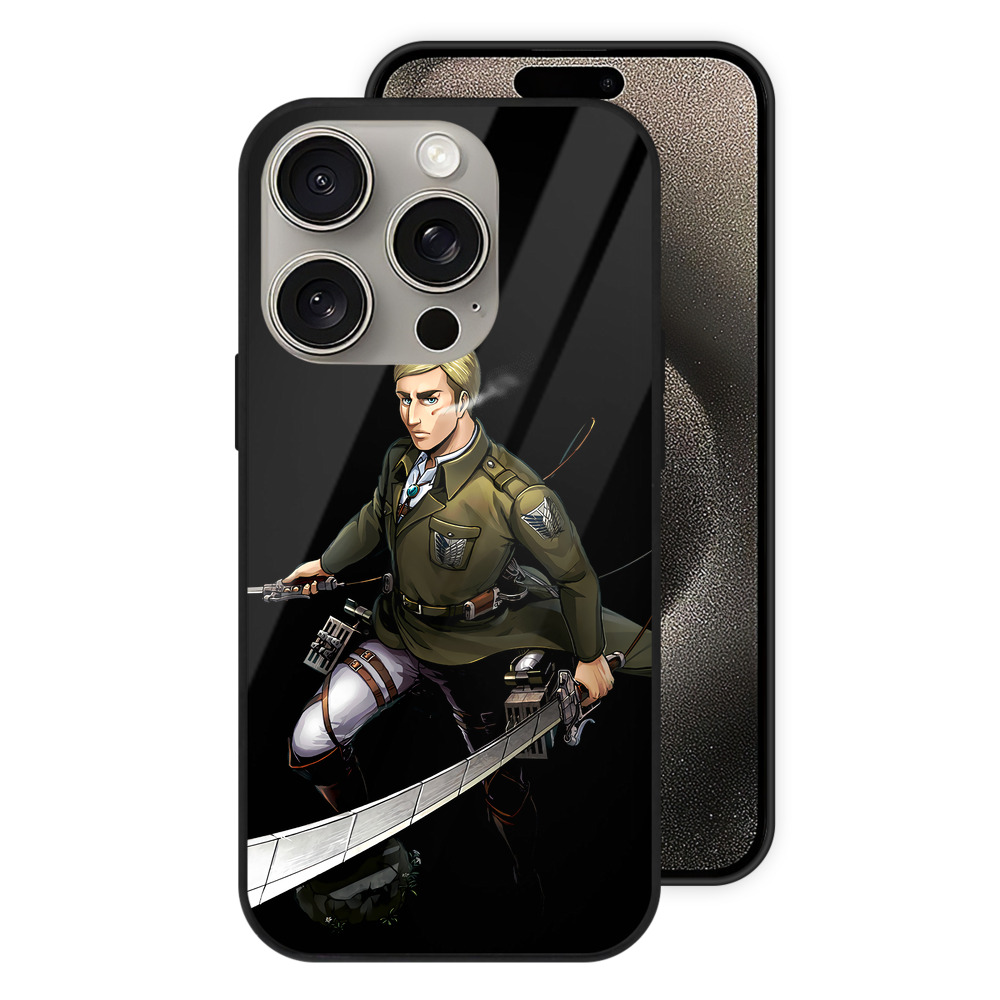 （画像用） 進撃の巨人 エルヴィン・スミス Attack on Titan Erwin Smith 【iPhone15Pro対応】スマホケース 耐衝撃＆黄変防止 背面ガラス
