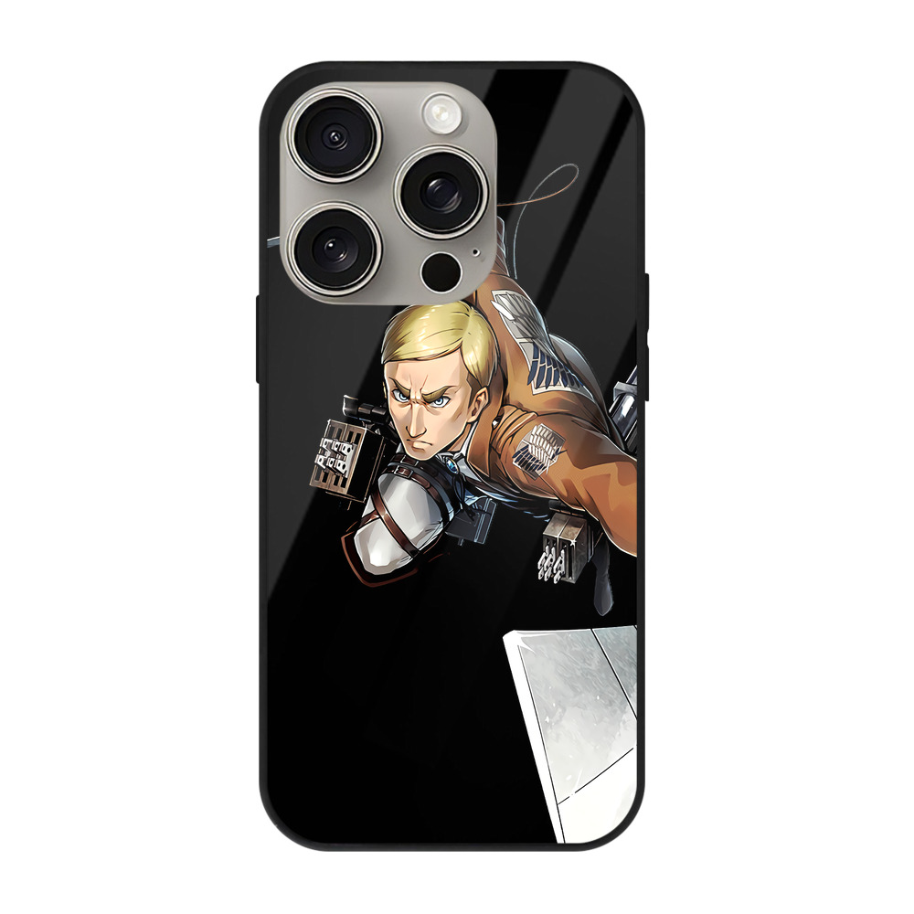 （画像用） 進撃の巨人 エルヴィン・スミス Attack on Titan Erwin Smith 【iPhone15Pro対応】スマホケース 耐衝撃＆黄変防止 背面ガラス