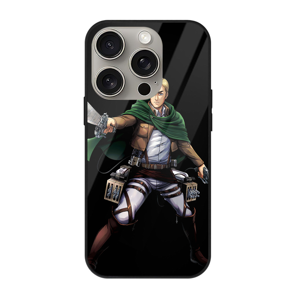 （画像用） 進撃の巨人 エルヴィン・スミス Attack on Titan Erwin Smith 【iPhone15Pro対応】スマホケース 耐衝撃＆黄変防止 背面ガラス