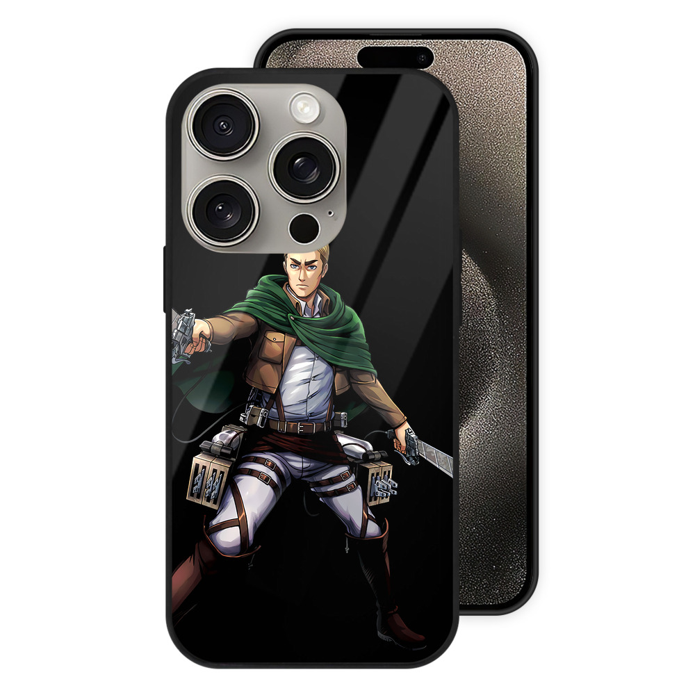 （画像用） 進撃の巨人 エルヴィン・スミス Attack on Titan Erwin Smith 【iPhone15Pro対応】スマホケース 耐衝撃＆黄変防止 背面ガラス
