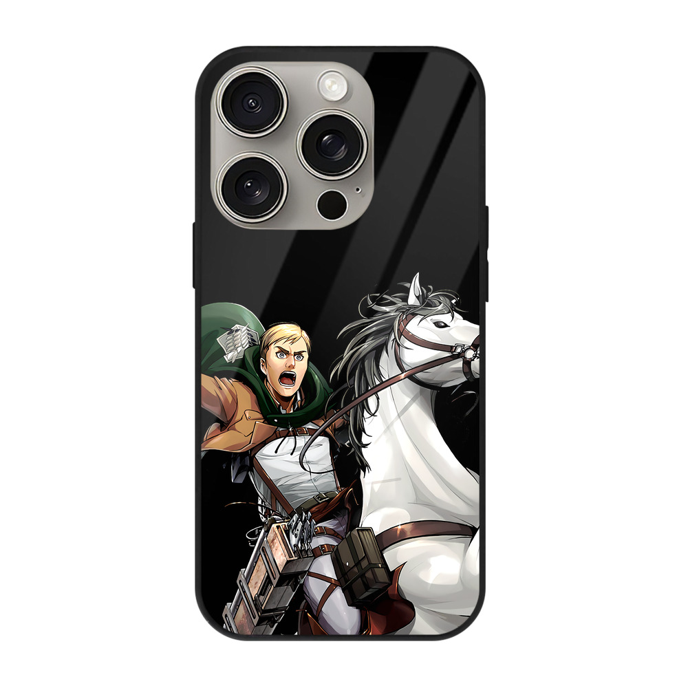 （画像用） 進撃の巨人 エルヴィン・スミス Attack on Titan Erwin Smith 【iPhone15Pro対応】スマホケース 耐衝撃＆黄変防止 背面ガラス