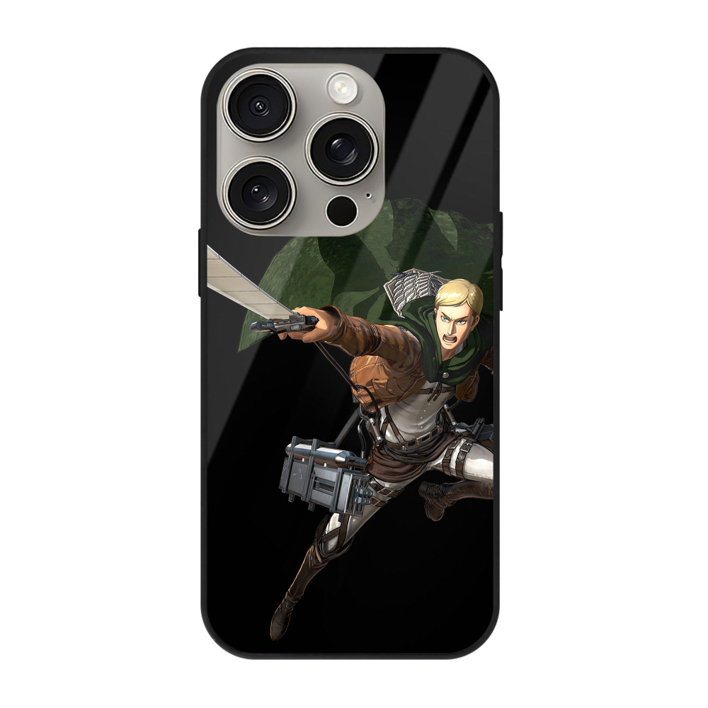 （画像用） 進撃の巨人 エルヴィン・スミス Attack on Titan Erwin Smith 【iPhone15Pro対応】スマホケース 耐衝撃＆黄変防止 背面ガラス
