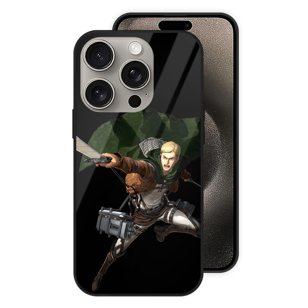 （画像用） 進撃の巨人 エルヴィン・スミス Attack on Titan Erwin Smith 【iPhone15Pro対応】スマホケース 耐衝撃＆黄変防止 背面ガラス