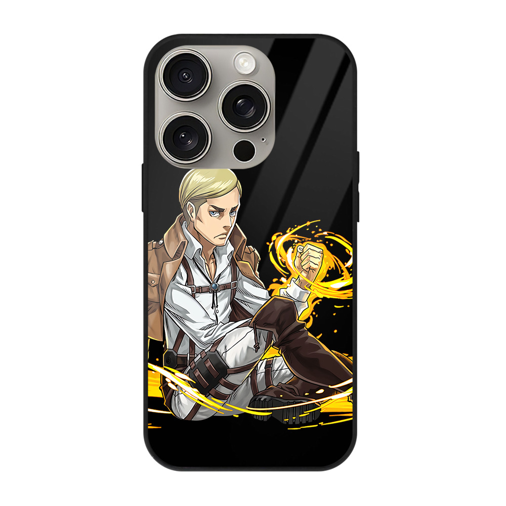 （画像用） 進撃の巨人 エルヴィン・スミス Attack on Titan Erwin Smith 【iPhone15Pro対応】スマホケース 耐衝撃＆黄変防止 背面ガラス