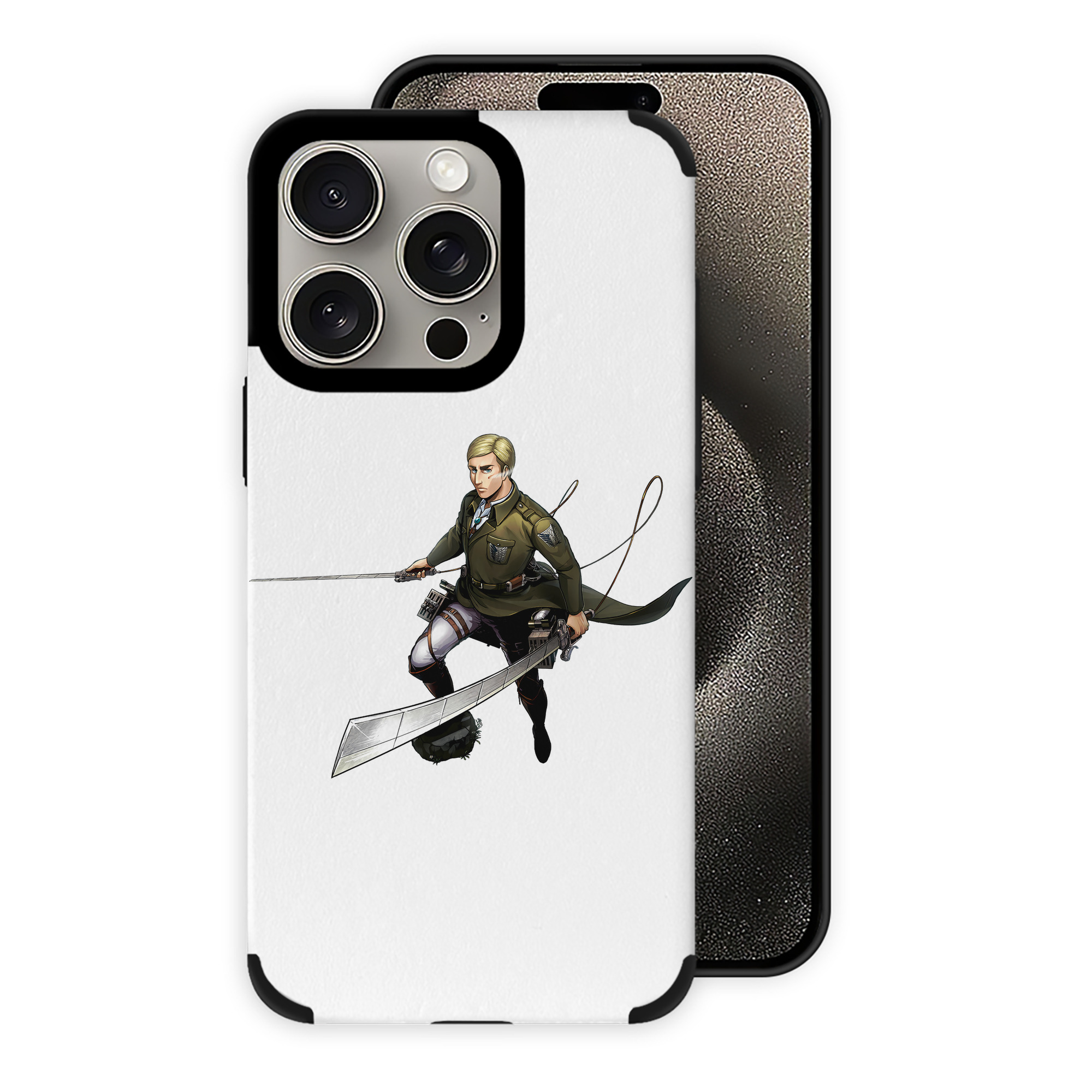 （画像用） 進撃の巨人 エルヴィン・スミス Attack on Titan Erwin Smith 【iPhone15ProMax対応】 PUレザー スマホケース 耐衝撃＆黄変防止