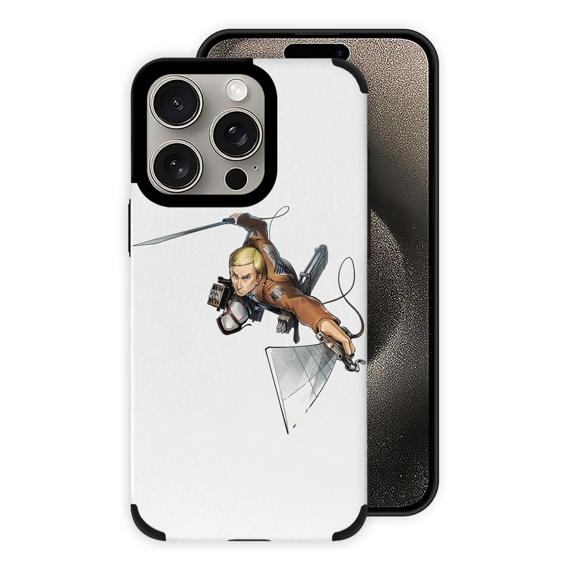（画像用） 進撃の巨人 エルヴィン・スミス Attack on Titan Erwin Smith 【iPhone15ProMax対応】 PUレザー スマホケース 耐衝撃＆黄変防止