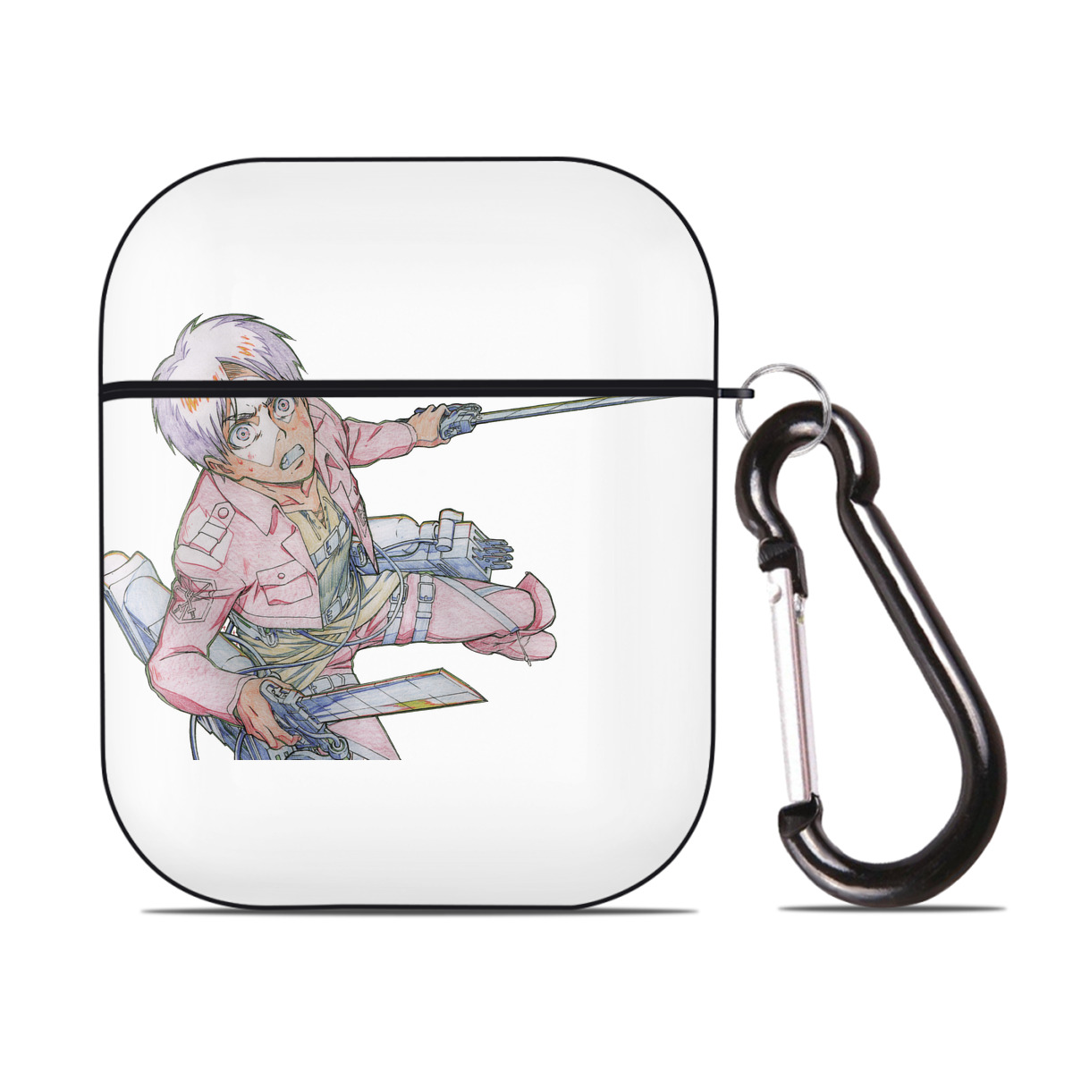 （画像用） 進撃の巨人 エレン･イェーガー Attack on Titan Eren Jäger AirPods 第2世代保護ケース ハードシェル ブラック 耐衝撃・防指紋・カラビナ付き
