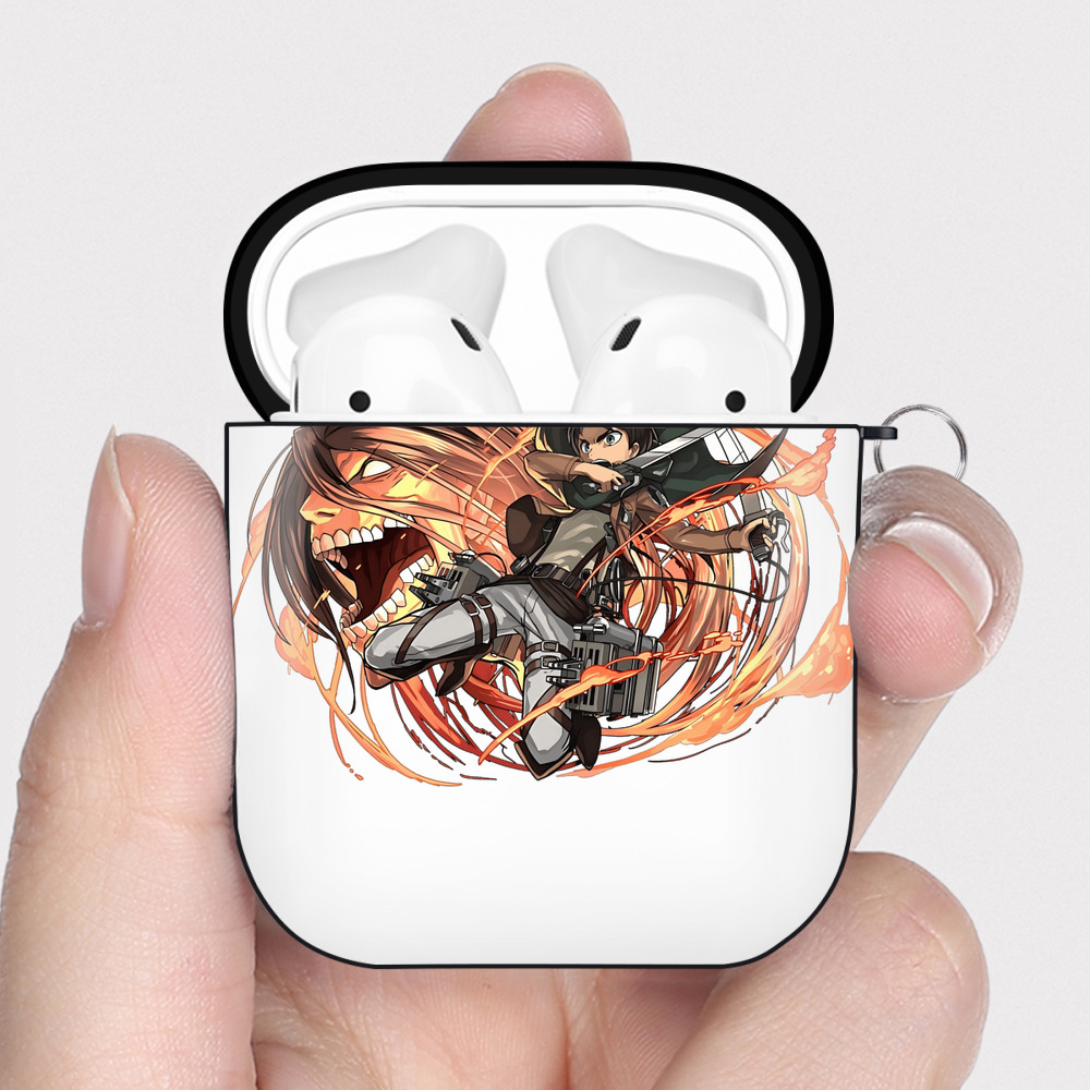 （画像用） 進撃の巨人 エレン･イェーガー Attack on Titan Eren Jäger AirPods 第2世代保護ケース ハードシェル ブラック 耐衝撃・防指紋・カラビナ付き