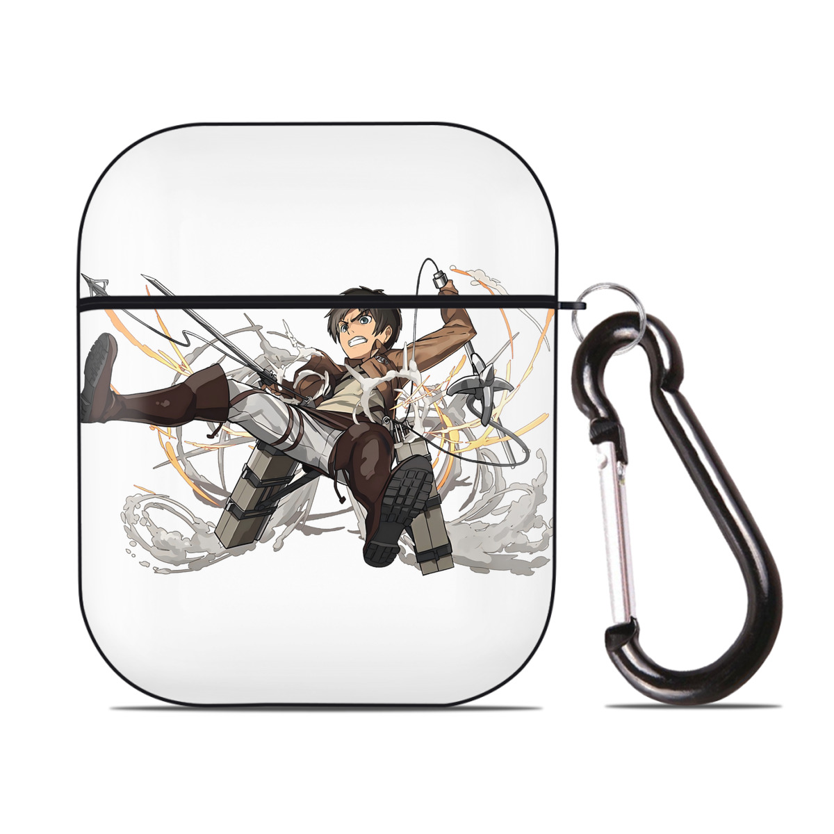 （画像用） 進撃の巨人 エレン･イェーガー Attack on Titan Eren Jäger AirPods 第2世代保護ケース ハードシェル ブラック 耐衝撃・防指紋・カラビナ付き