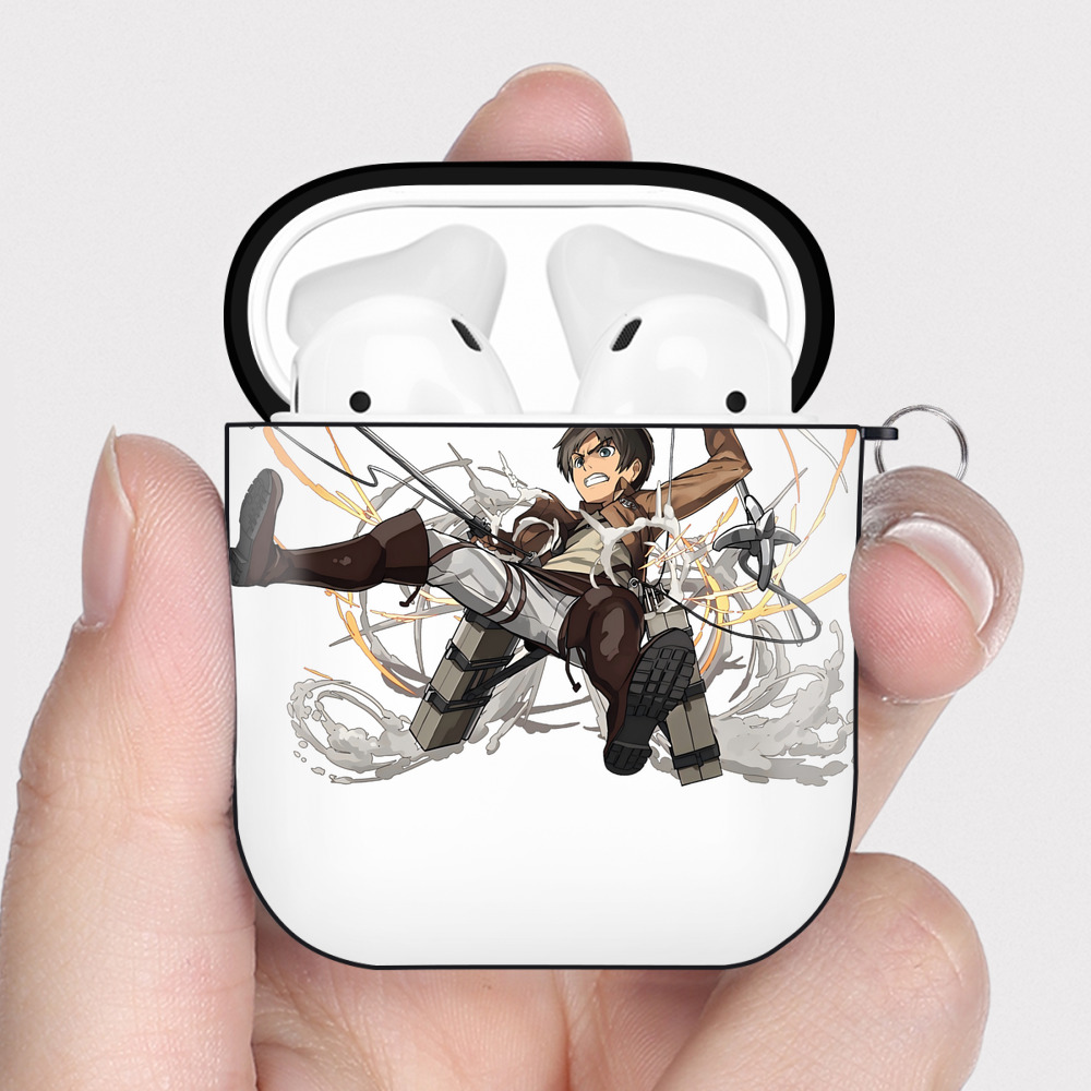 （画像用） 進撃の巨人 エレン･イェーガー Attack on Titan Eren Jäger AirPods 第2世代保護ケース ハードシェル ブラック 耐衝撃・防指紋・カラビナ付き