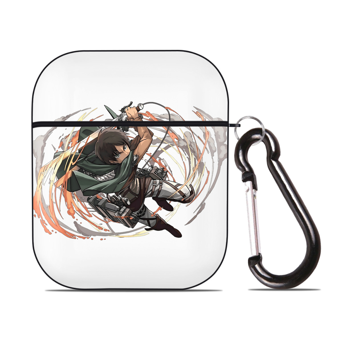 （画像用） 進撃の巨人 エレン･イェーガー Attack on Titan Eren Jäger AirPods 第2世代保護ケース ハードシェル ブラック 耐衝撃・防指紋・カラビナ付き