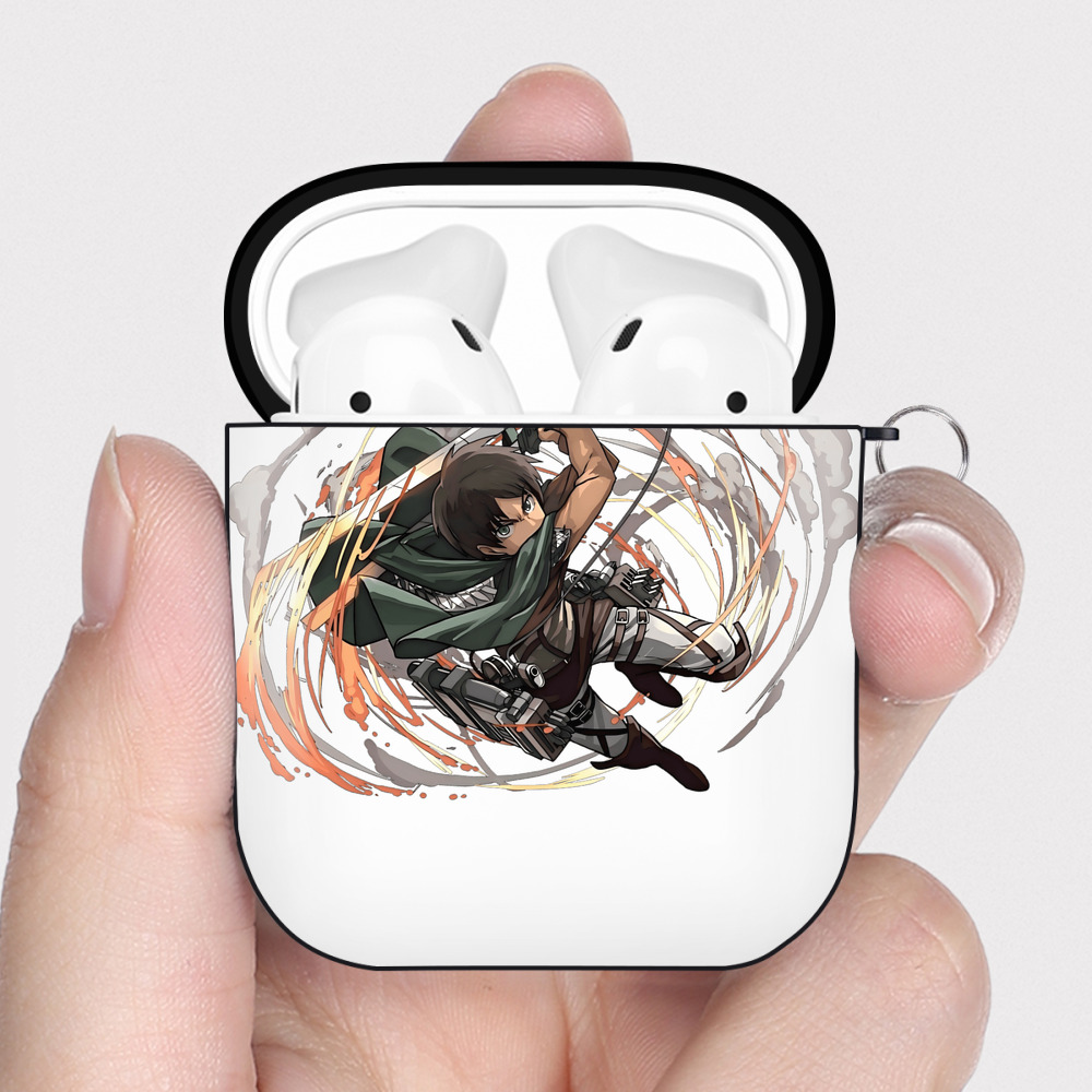 （画像用） 進撃の巨人 エレン･イェーガー Attack on Titan Eren Jäger AirPods 第2世代保護ケース ハードシェル ブラック 耐衝撃・防指紋・カラビナ付き