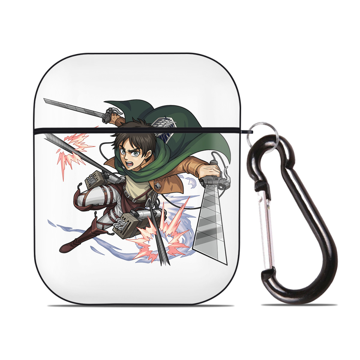 （画像用） 進撃の巨人 エレン･イェーガー Attack on Titan Eren Jäger AirPods 第2世代保護ケース ハードシェル ブラック 耐衝撃・防指紋・カラビナ付き