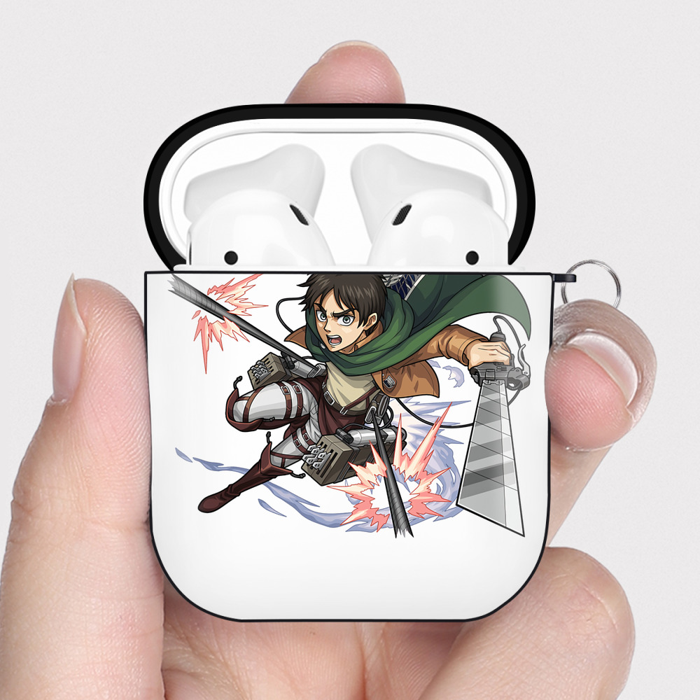 （画像用） 進撃の巨人 エレン･イェーガー Attack on Titan Eren Jäger AirPods 第2世代保護ケース ハードシェル ブラック 耐衝撃・防指紋・カラビナ付き