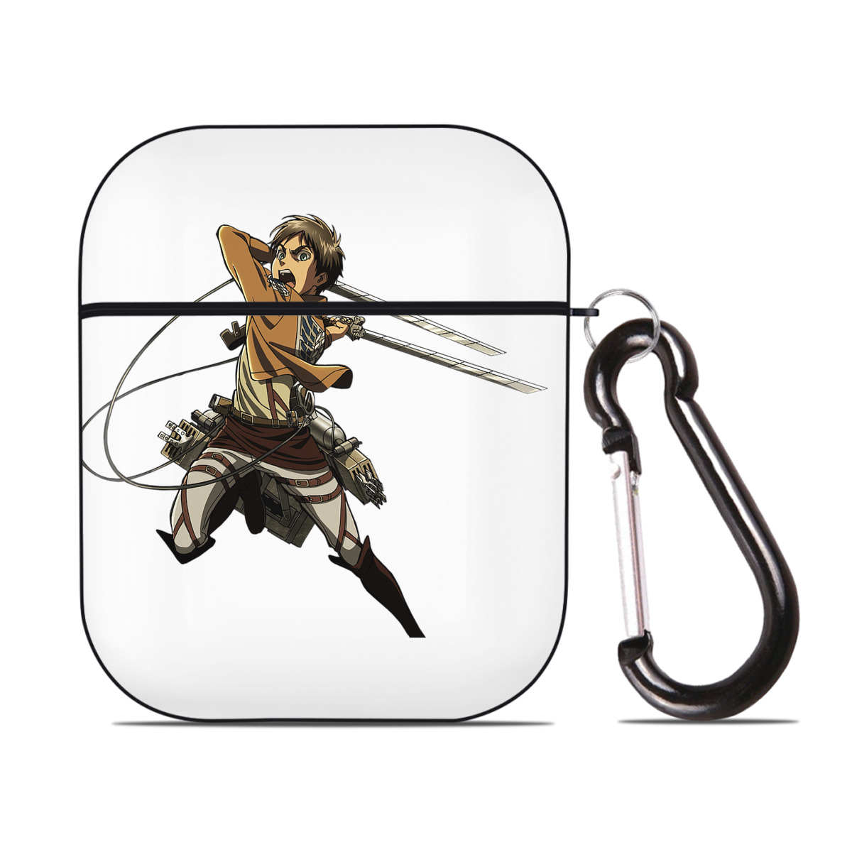 （画像用） 進撃の巨人 エレン･イェーガー Attack on Titan Eren Jäger AirPods 第2世代保護ケース ハードシェル ブラック 耐衝撃・防指紋・カラビナ付き
