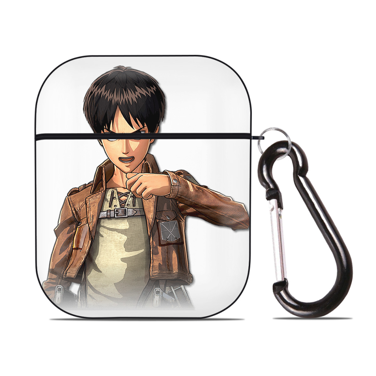 （画像用） 進撃の巨人 エレン･イェーガー Attack on Titan Eren Jäger AirPods 第2世代保護ケース ハードシェル ブラック 耐衝撃・防指紋・カラビナ付き