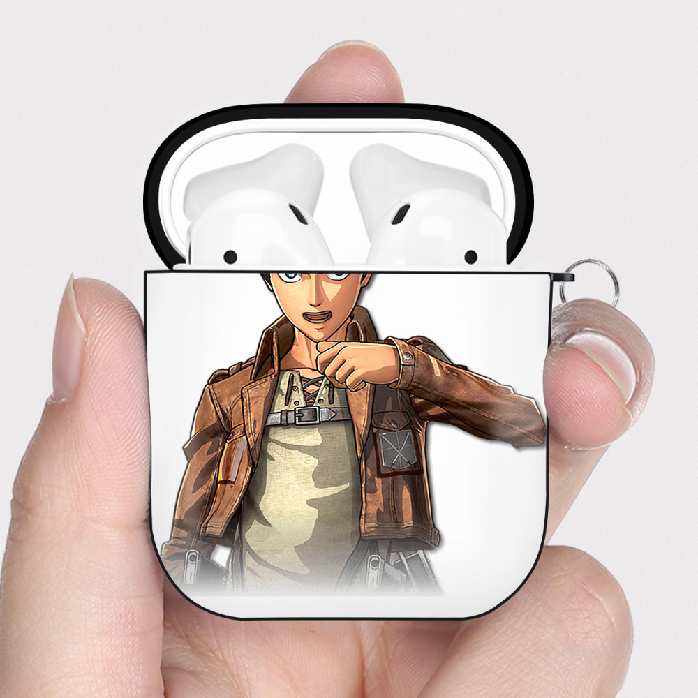 （画像用） 進撃の巨人 エレン･イェーガー Attack on Titan Eren Jäger AirPods 第2世代保護ケース ハードシェル ブラック 耐衝撃・防指紋・カラビナ付き