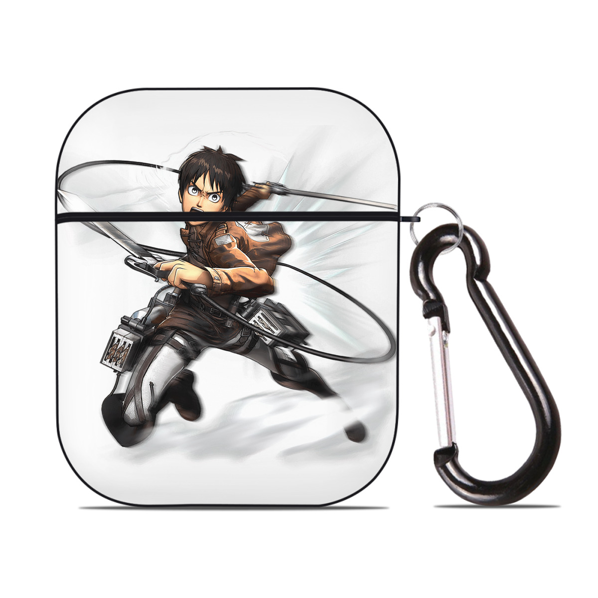 （画像用） 進撃の巨人 エレン･イェーガー Attack on Titan Eren Jäger AirPods 第2世代保護ケース ハードシェル ブラック 耐衝撃・防指紋・カラビナ付き