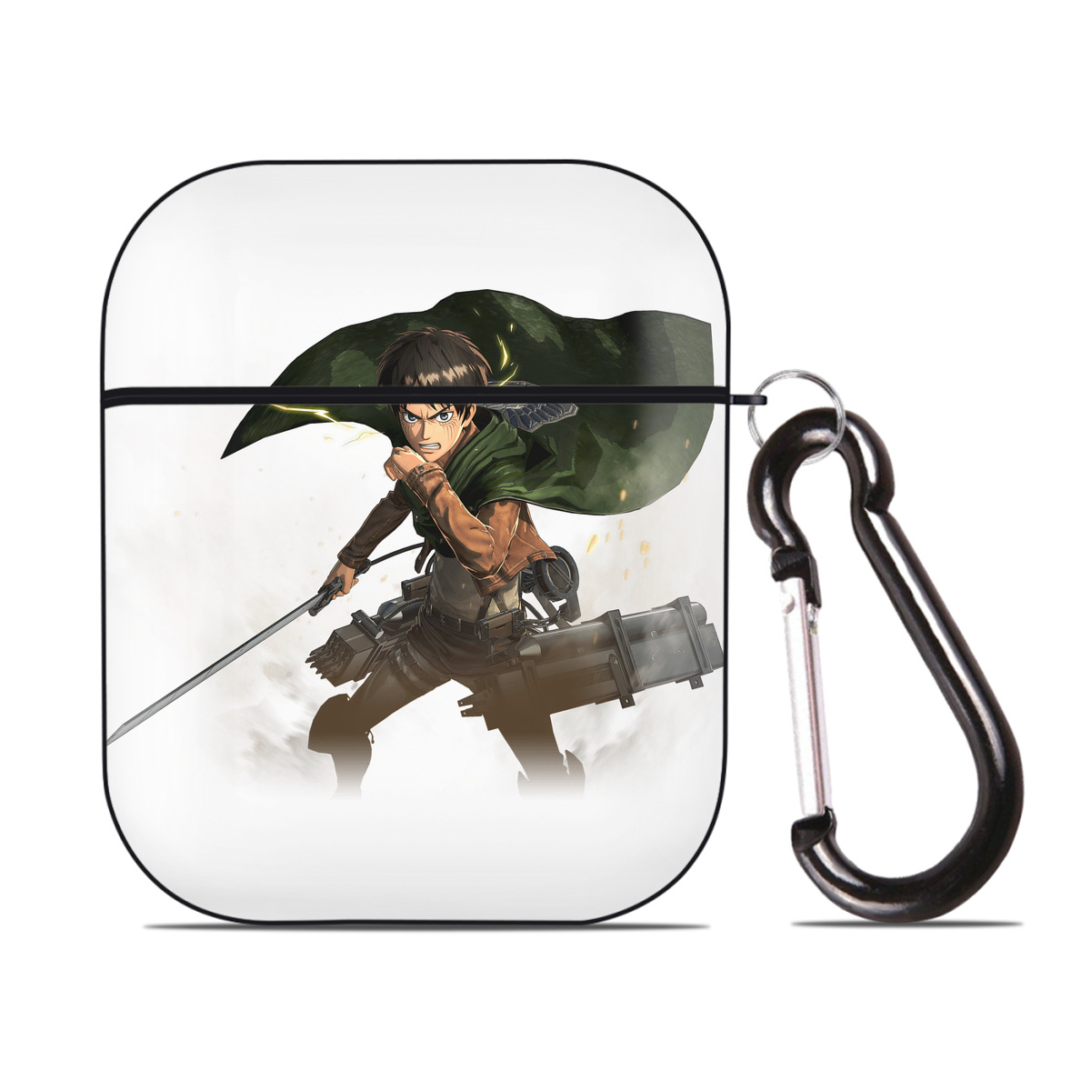 （画像用） 進撃の巨人 エレン･イェーガー Attack on Titan Eren Jäger AirPods 第2世代保護ケース ハードシェル ブラック 耐衝撃・防指紋・カラビナ付き