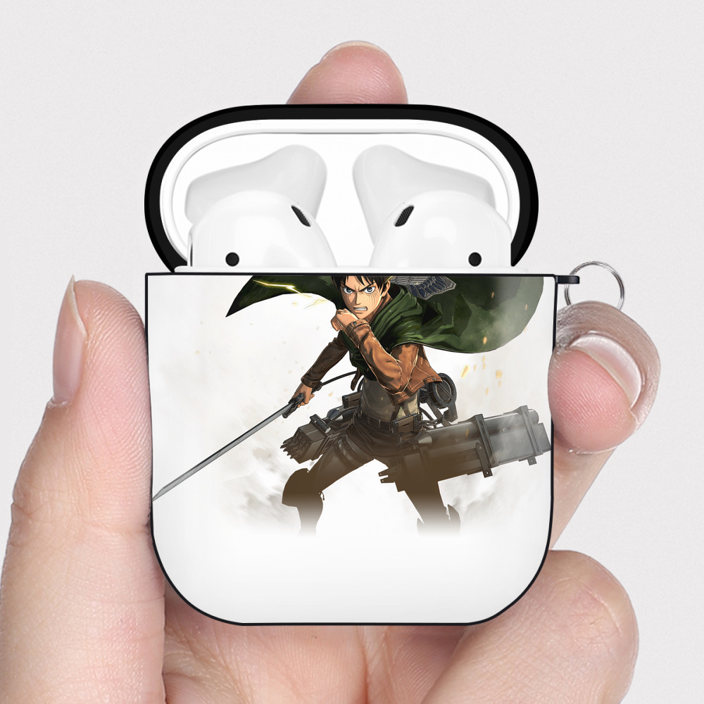 （画像用） 進撃の巨人 エレン･イェーガー Attack on Titan Eren Jäger AirPods 第2世代保護ケース ハードシェル ブラック 耐衝撃・防指紋・カラビナ付き