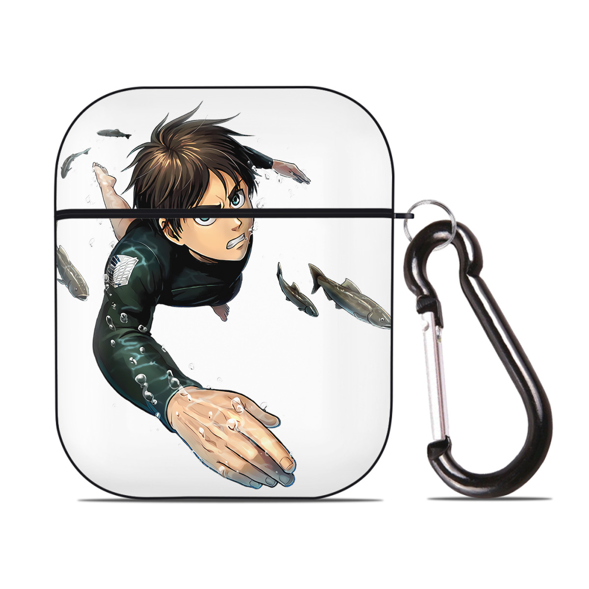 （画像用） 進撃の巨人 エレン･イェーガー Attack on Titan Eren Jäger AirPods 第2世代保護ケース ハードシェル ブラック 耐衝撃・防指紋・カラビナ付き