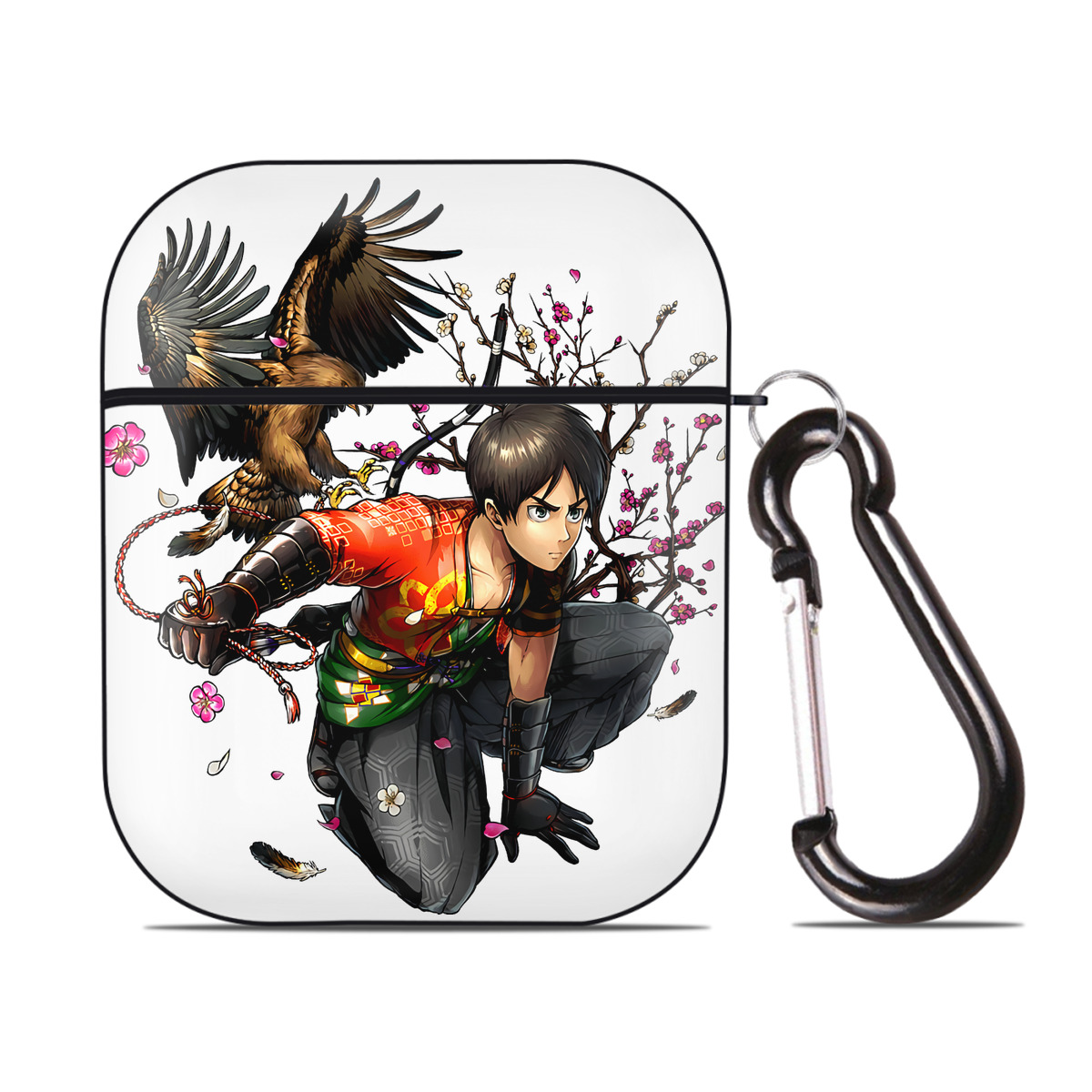 （画像用） 進撃の巨人 エレン･イェーガー Attack on Titan Eren Jäger AirPods 第2世代保護ケース ハードシェル ブラック 耐衝撃・防指紋・カラビナ付き