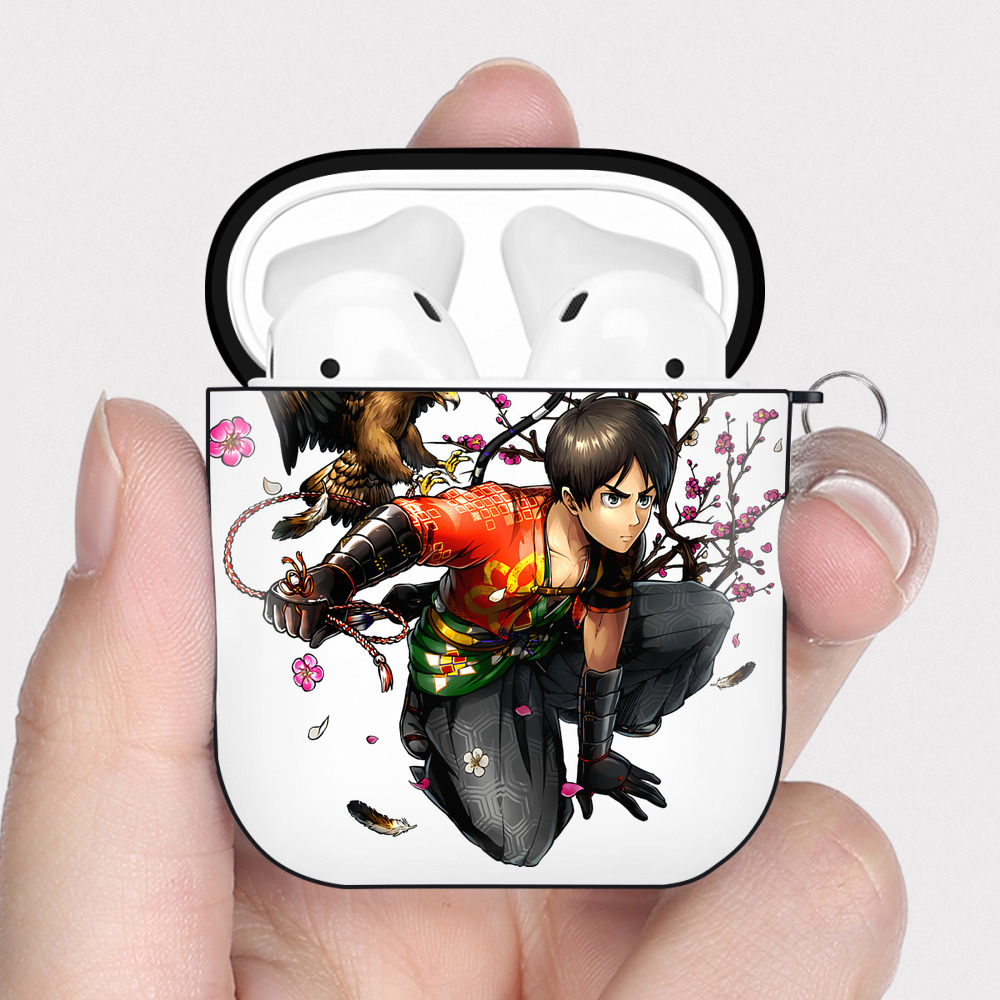 （画像用） 進撃の巨人 エレン･イェーガー Attack on Titan Eren Jäger AirPods 第2世代保護ケース ハードシェル ブラック 耐衝撃・防指紋・カラビナ付き