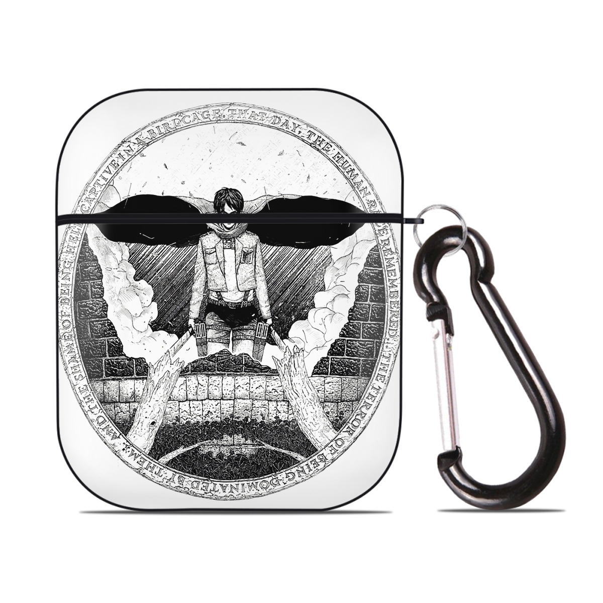 （画像用） 進撃の巨人 エレン･イェーガー Attack on Titan Eren Jäger AirPods 第2世代保護ケース ハードシェル ブラック 耐衝撃・防指紋・カラビナ付き
