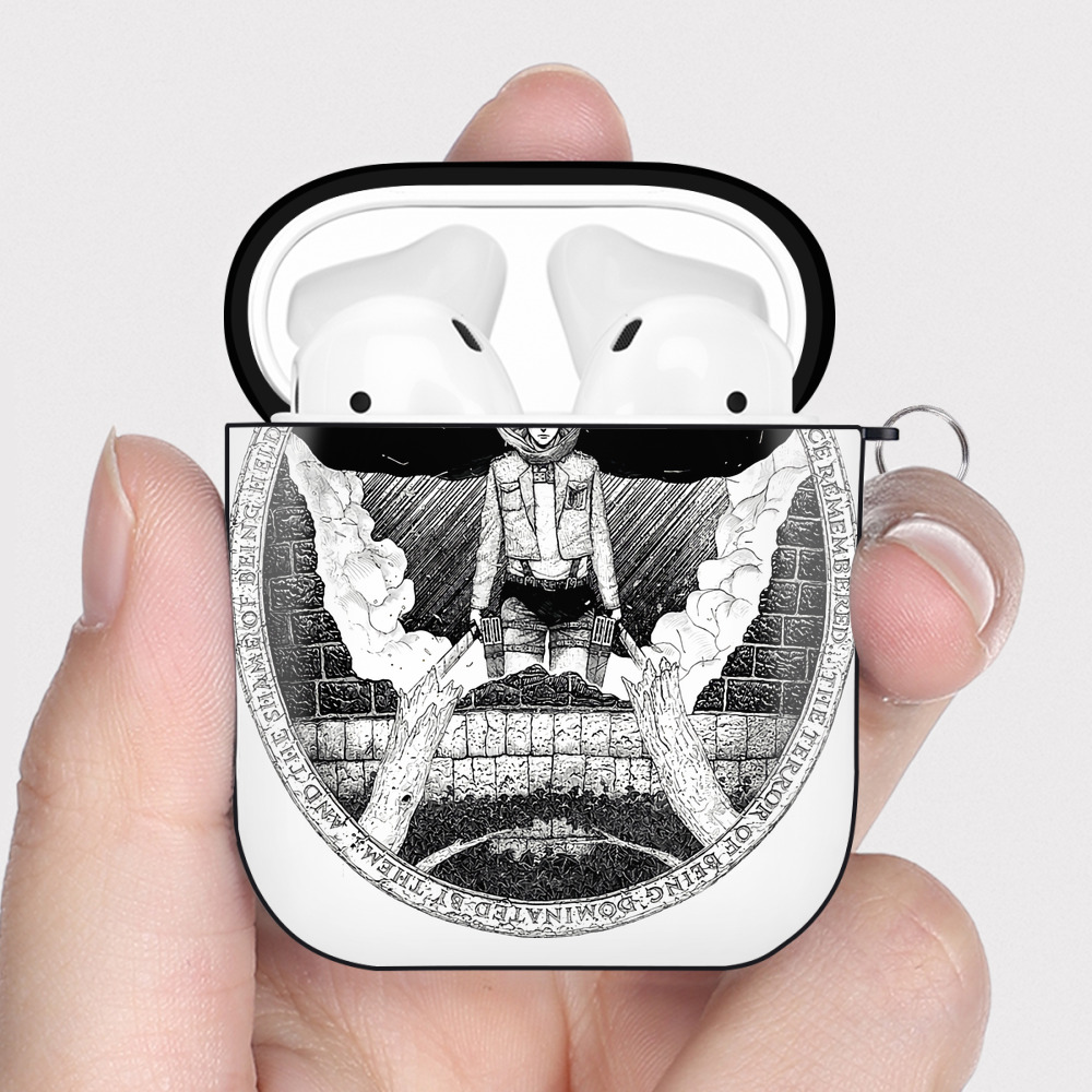 （画像用） 進撃の巨人 エレン･イェーガー Attack on Titan Eren Jäger AirPods 第2世代保護ケース ハードシェル ブラック 耐衝撃・防指紋・カラビナ付き