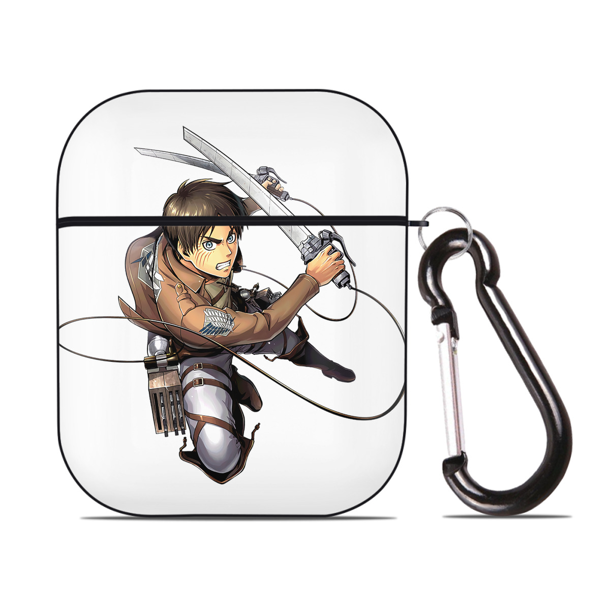 （画像用） 進撃の巨人 エレン･イェーガー Attack on Titan Eren Jäger AirPods 第2世代保護ケース ハードシェル ブラック 耐衝撃・防指紋・カラビナ付き