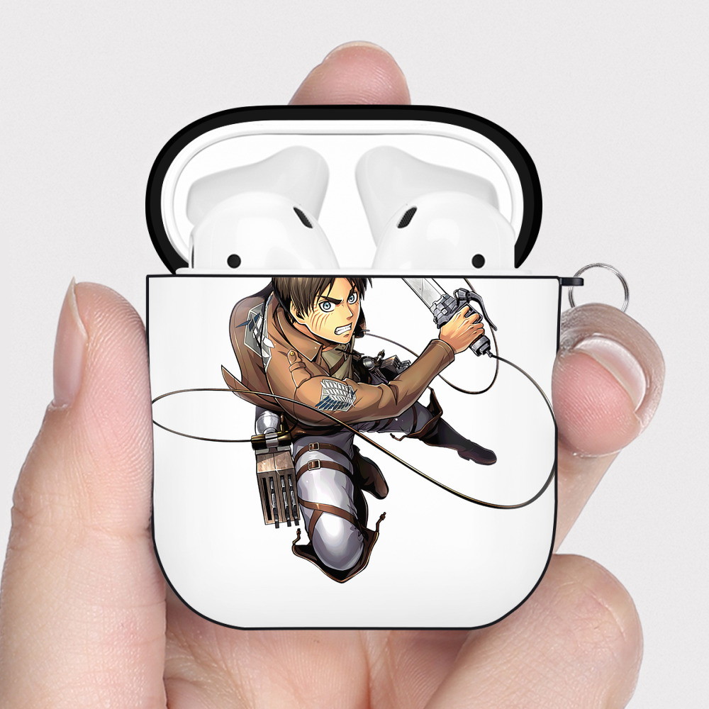 （画像用） 進撃の巨人 エレン･イェーガー Attack on Titan Eren Jäger AirPods 第2世代保護ケース ハードシェル ブラック 耐衝撃・防指紋・カラビナ付き