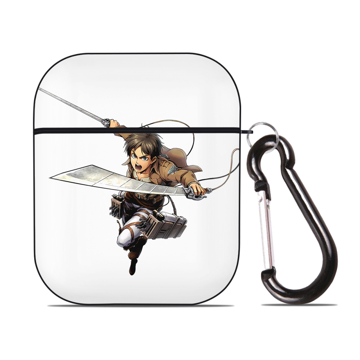 （画像用） 進撃の巨人 エレン･イェーガー Attack on Titan Eren Jäger AirPods 第2世代保護ケース ハードシェル ブラック 耐衝撃・防指紋・カラビナ付き