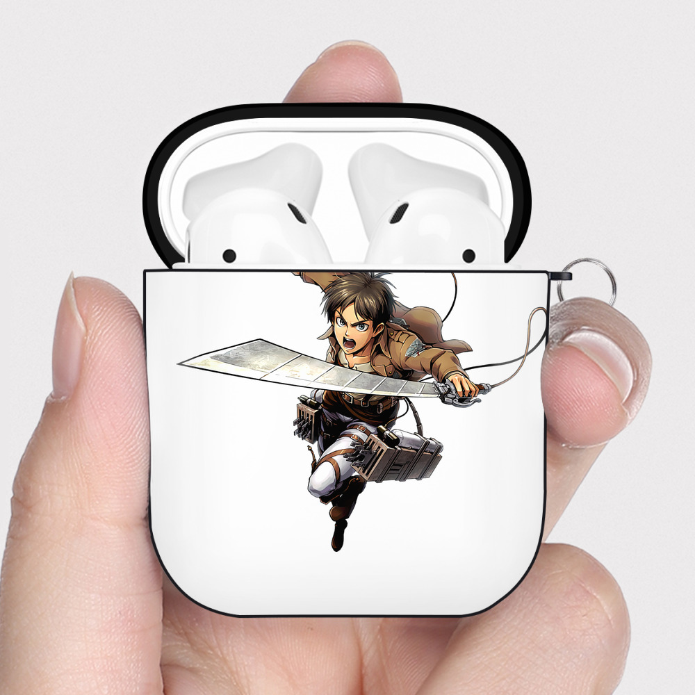 （画像用） 進撃の巨人 エレン･イェーガー Attack on Titan Eren Jäger AirPods 第2世代保護ケース ハードシェル ブラック 耐衝撃・防指紋・カラビナ付き
