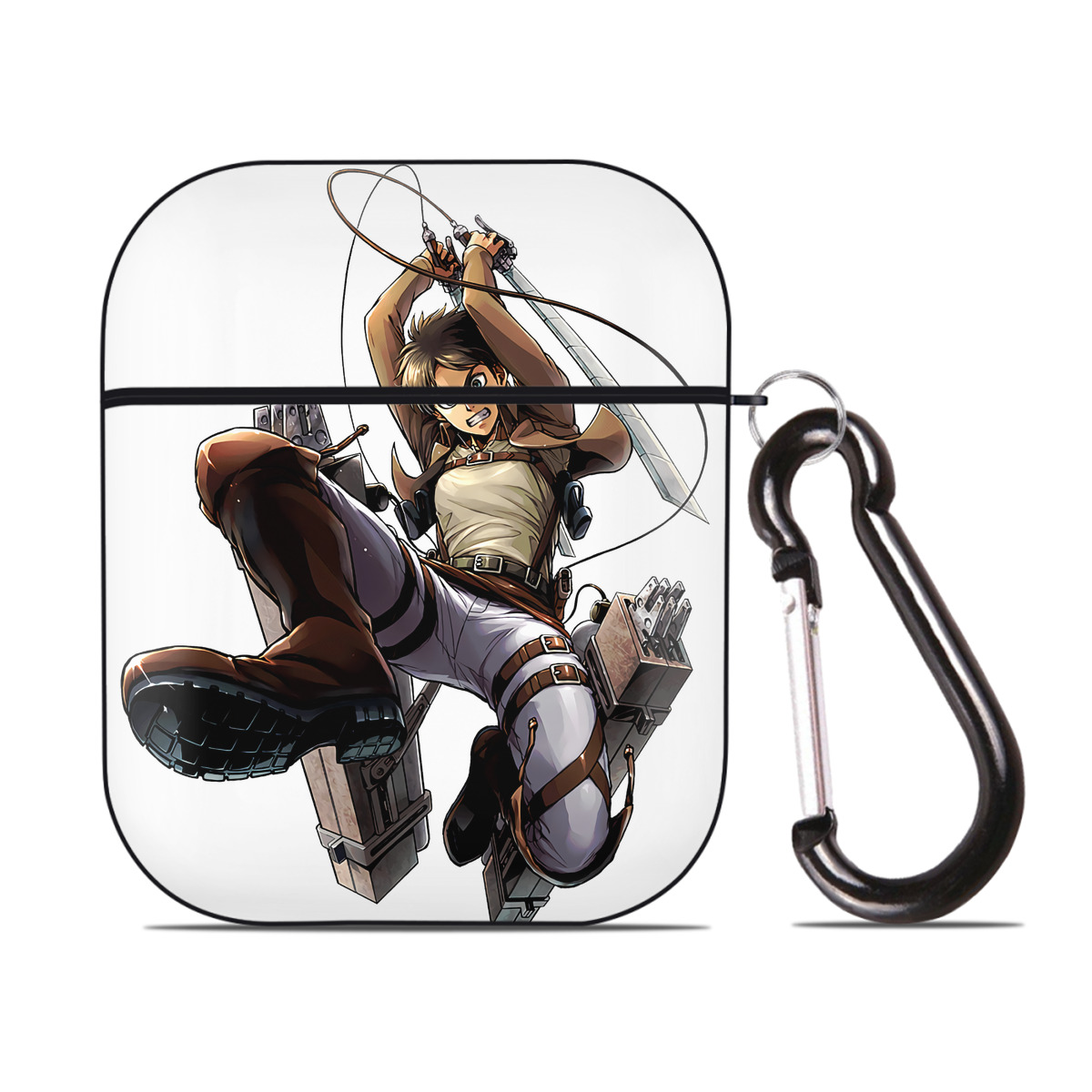 （画像用） 進撃の巨人 エレン･イェーガー Attack on Titan Eren Jäger AirPods 第2世代保護ケース ハードシェル ブラック 耐衝撃・防指紋・カラビナ付き