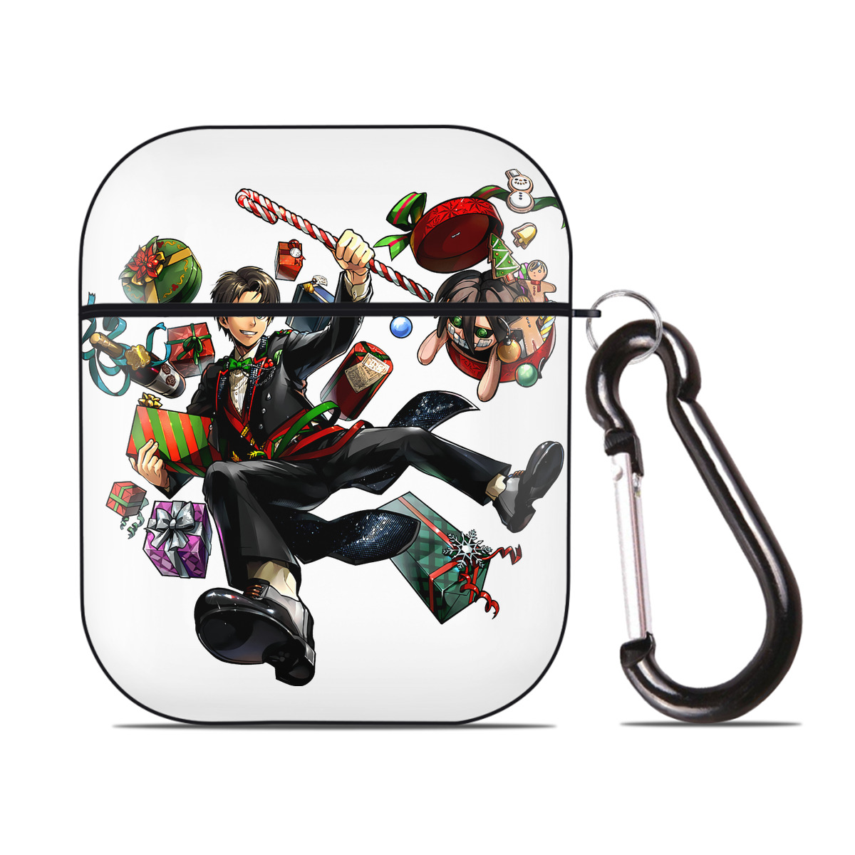 （画像用） 進撃の巨人 エレン･イェーガー Attack on Titan Eren Jäger AirPods 第2世代保護ケース ハードシェル ブラック 耐衝撃・防指紋・カラビナ付き