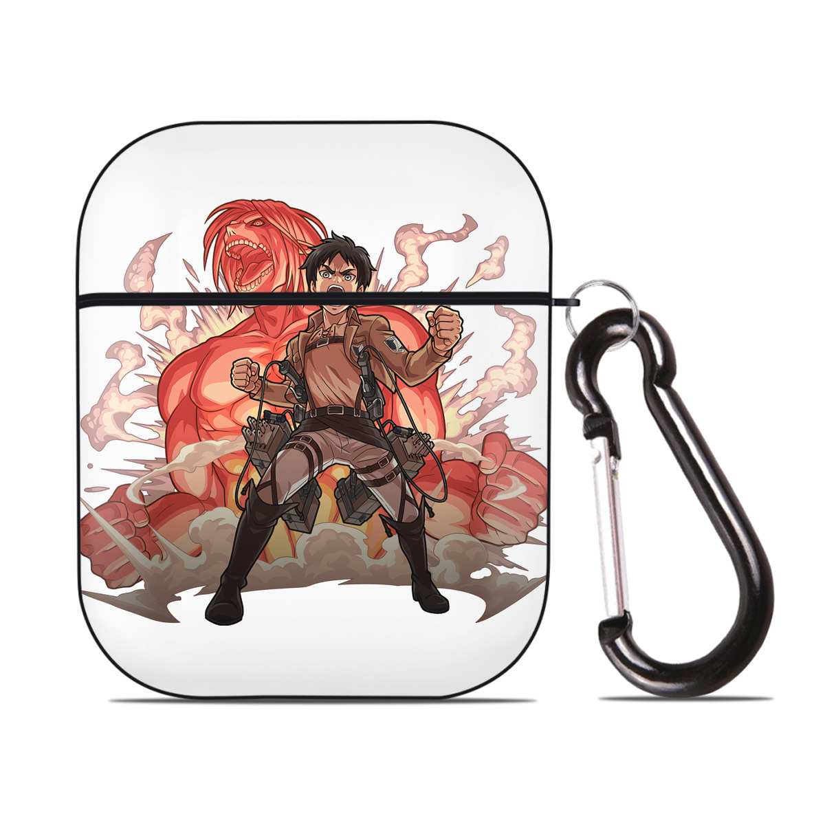 （画像用） 進撃の巨人 エレン･イェーガー Attack on Titan Eren Jäger AirPods 第2世代保護ケース ハードシェル ブラック 耐衝撃・防指紋・カラビナ付き