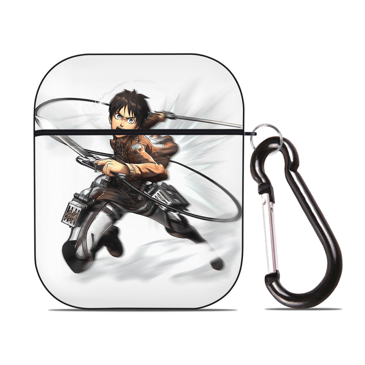 （画像用） 進撃の巨人 エレン･イェーガー Attack on Titan Eren Jäger AirPods 第2世代保護ケース ハードシェル ブラック 耐衝撃・防指紋・カラビナ付き