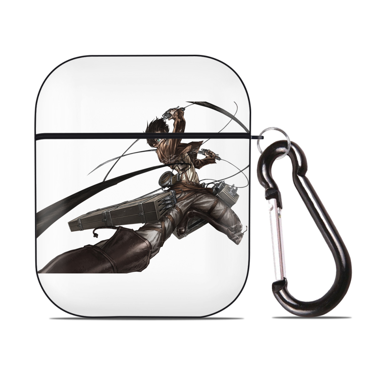 （画像用） 進撃の巨人 エレン･イェーガー Attack on Titan Eren Jäger AirPods 第2世代保護ケース ハードシェル ブラック 耐衝撃・防指紋・カラビナ付き
