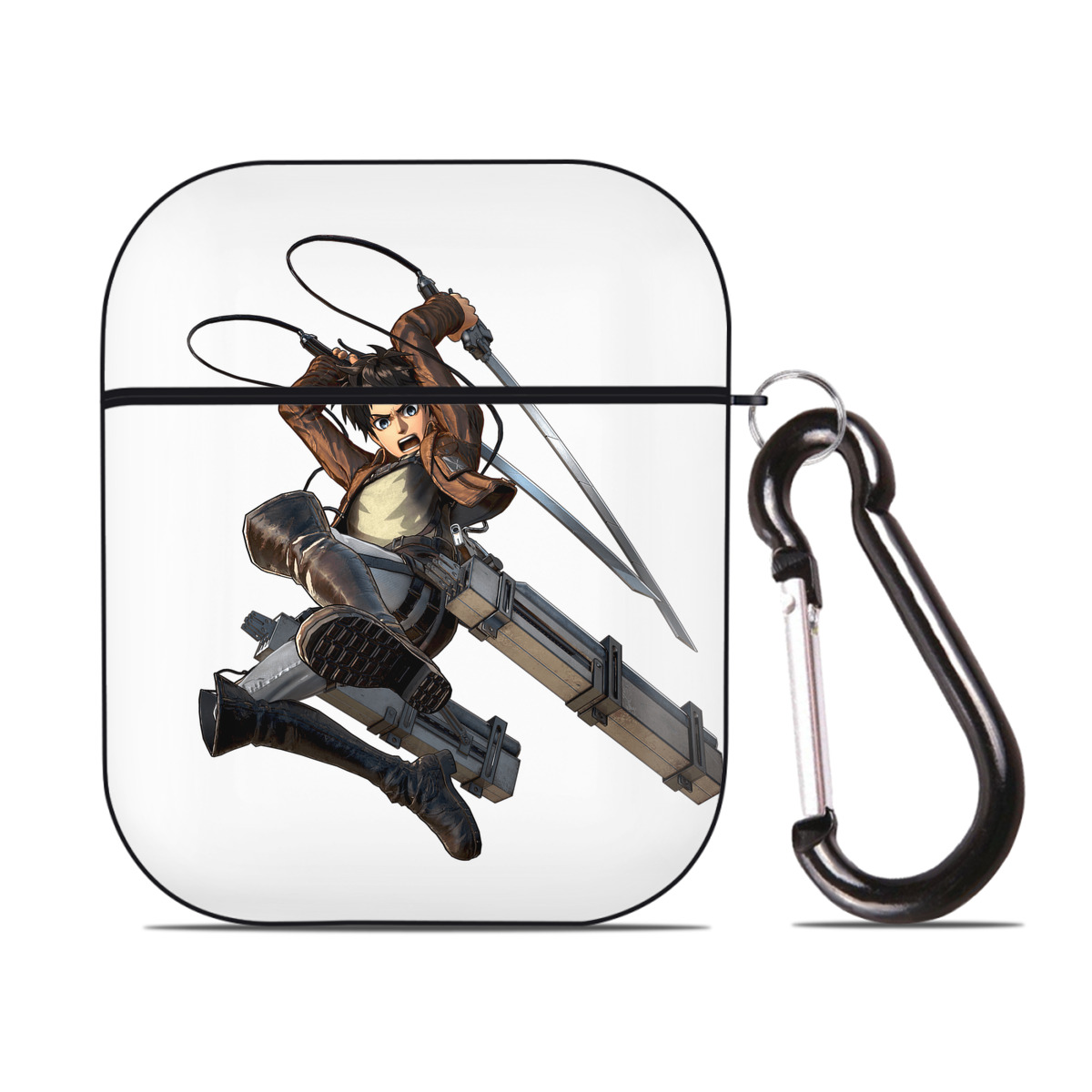 （画像用） 進撃の巨人 エレン･イェーガー Attack on Titan Eren Jäger AirPods 第2世代保護ケース ハードシェル ブラック 耐衝撃・防指紋・カラビナ付き