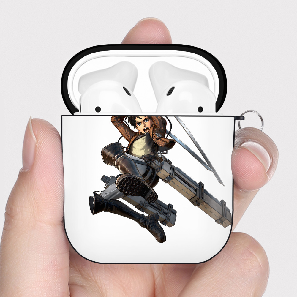 （画像用） 進撃の巨人 エレン･イェーガー Attack on Titan Eren Jäger AirPods 第2世代保護ケース ハードシェル ブラック 耐衝撃・防指紋・カラビナ付き